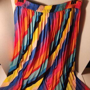 HER Women's Pleated Rainbow Skirt Size XL Elastic Waist and Lined